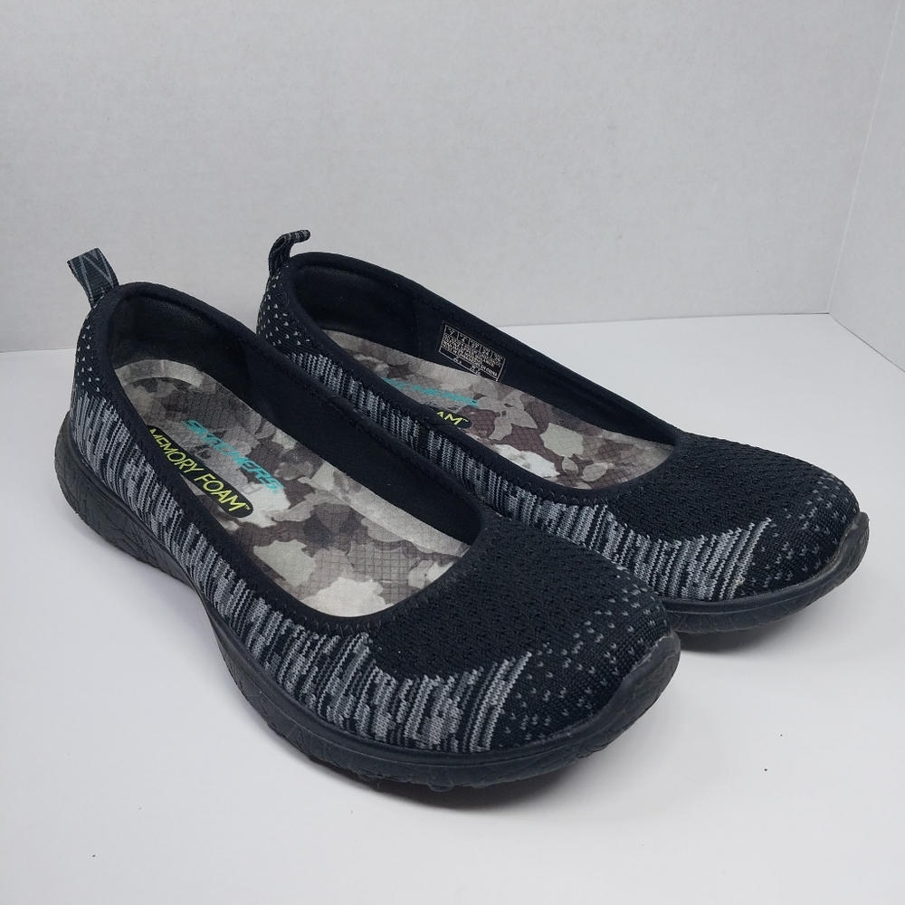 Skechers Air-Cooled Memory Foam Size 7 Gray Black Slip On Sneaker Ballet Shoes
